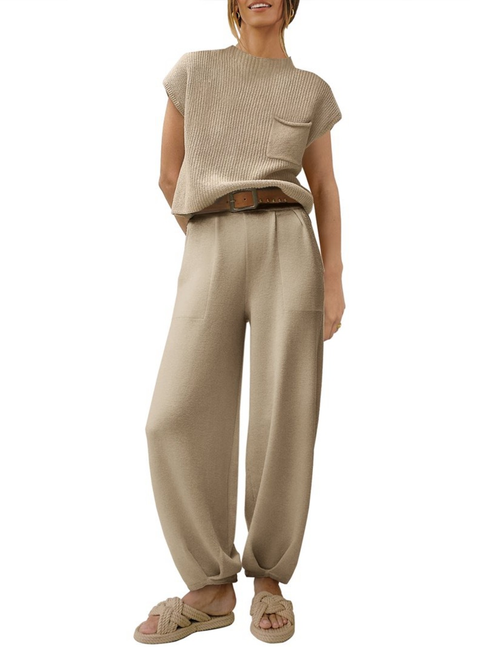 Beige Knit Slouchy Top